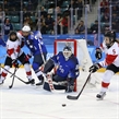 GANGNEUNG, SOUTH KOREA - FEBRUARY 22: Canada's Laurianne Rougeau #5 makes a pass while USA's Meghan Duggan #10, Kali Flanagan #6a nd Lee Stecklein #2 battle with Laura Stacey #7 and Maddie Rooney #35 holds her position during gold medal game action at the PyeongChang 2018 Olympic Winter Games. (Photo by Andre Ringuette/HHOF-IIHF Images)

